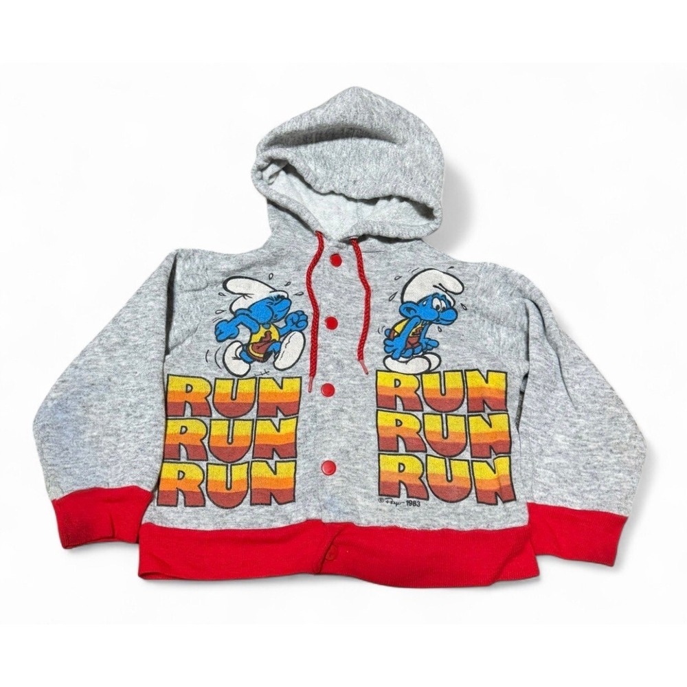 Vintage 1983 Smurfs Run Run Run Hoodie Sweatshirt Kids 3T Sears USA